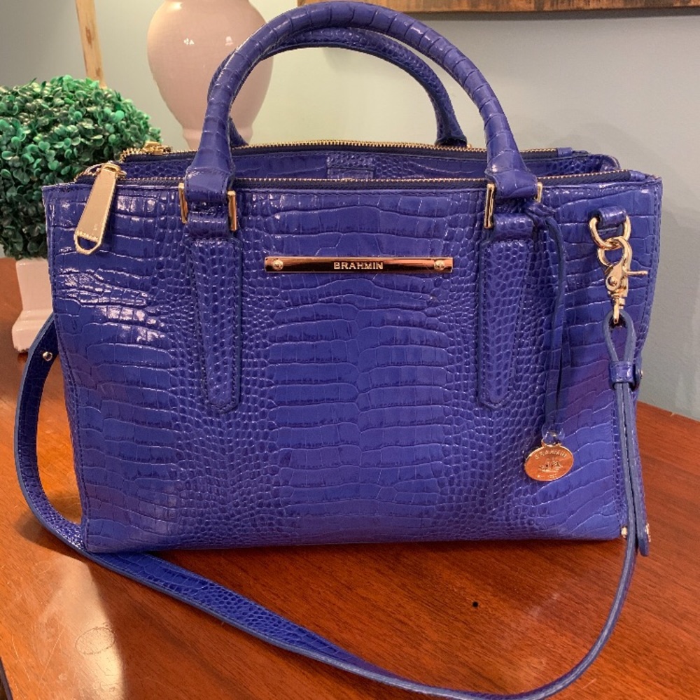 BRAHMIN Small Lincoln Satchel Blue Bag EUC